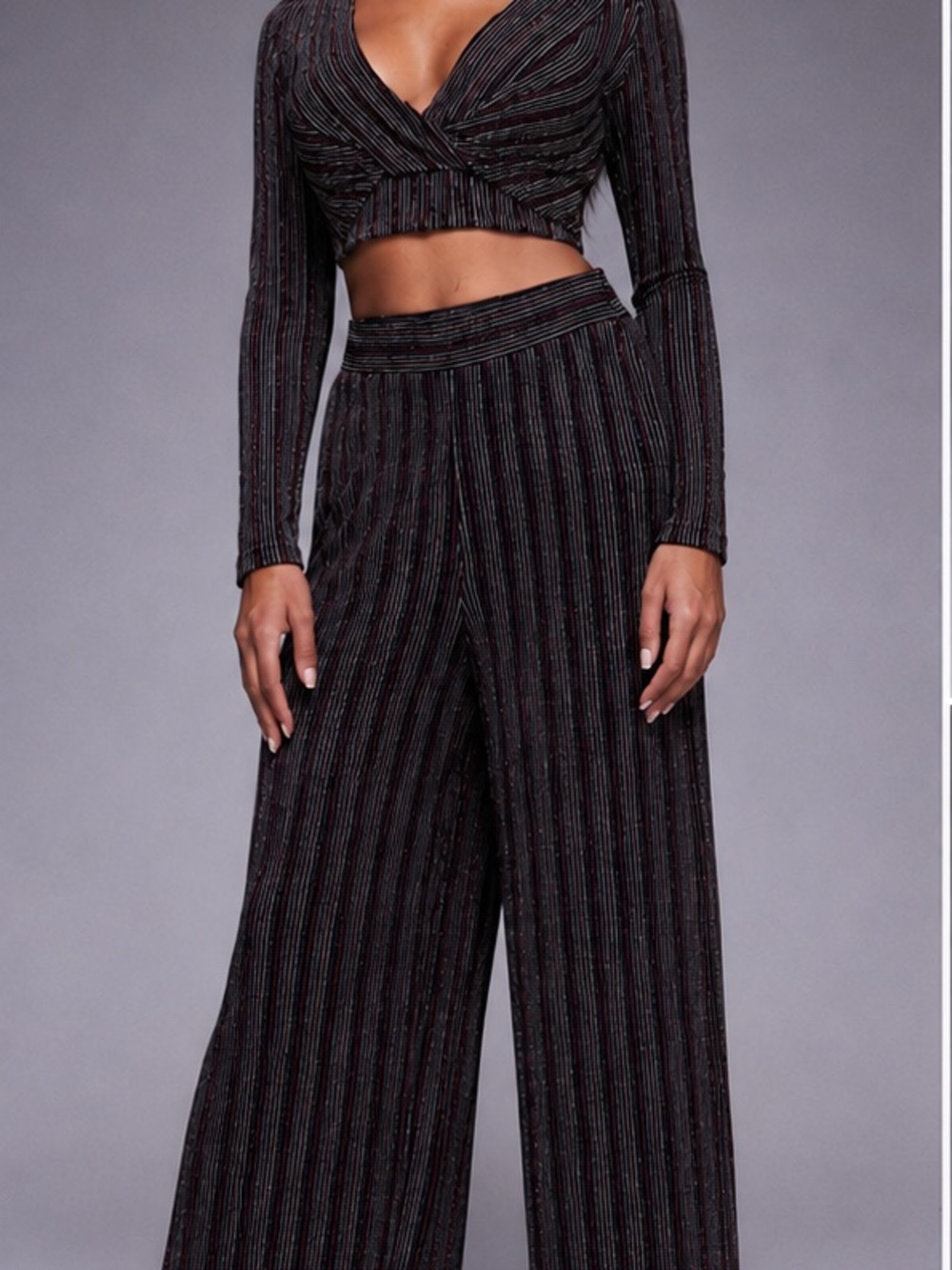Forever 21 Two Piece Set Size Small Black Metallic Striped Wide Leg